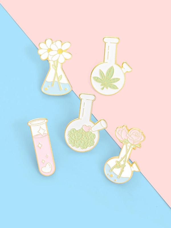 Cartoon Chemistry Elements Design Brooches, Cute Flower & Test Tube Design Brooch, Fashion Accessories for Women & Men, Creative Gift, for Birthday Gift