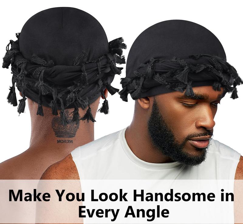 2 Packs Premium Adjustable Satin Lined Halo Turban - Stylish Twisted Tassel Head Wraps for Men and Women Versatile Turban Durag for All Hair Types