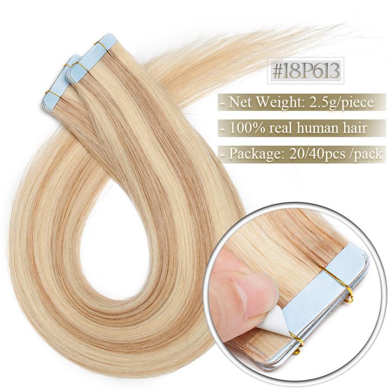 Benhair 2.5g pc 20pcs Tape In Hair Extension Natural Hair Extensions Human Hair Blonde Adhesive Skin Weft Double Sides Seamless Invisible