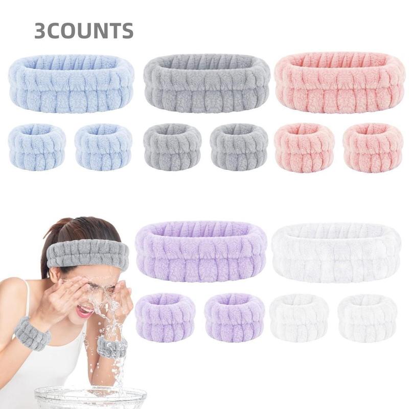 Face Washing Headband & Wristband Set, Including 1 Count 3 Counts Headband & 2 Counts 6 Counts Wristband, Spa Yoga Headband Wristband, Face Washing Band, Bathroom Gadgets