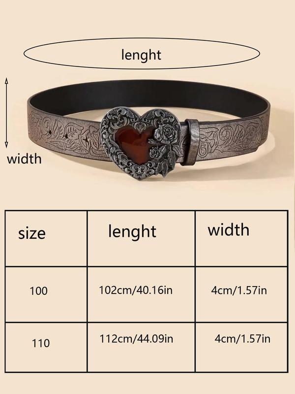 Women's Artificial Gemstone Decor Heart Shaped Buckle y2k Belt, vintage retro Fashion PU Leather Waistband for Casual Jeans, cowgirl style trendy hippie accessories