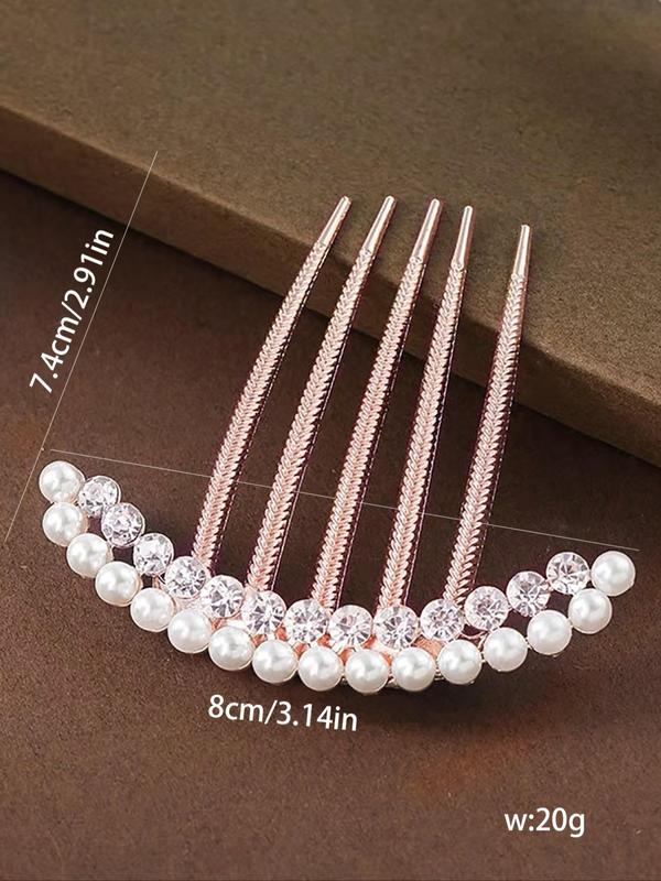 Women's Elegant Trendy Faux Pearl & Rhinestones Decorated Hair Pin, Graceful Exquisite Hair Pin For Party & Daily Use