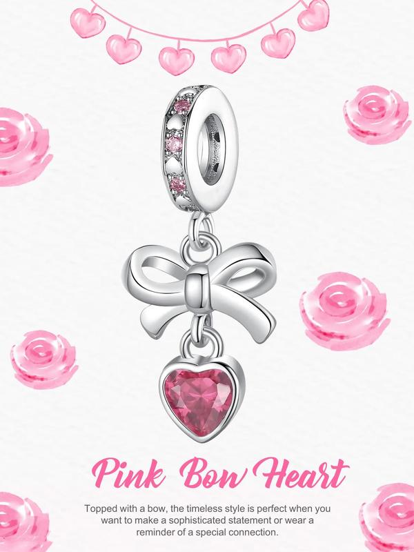 Bowknot & Heart Design Dangle Charm, Rhinestone Decorated Jewelry Making Charm, DIY Jewelry Accessories for Bracelet & Necklace Making