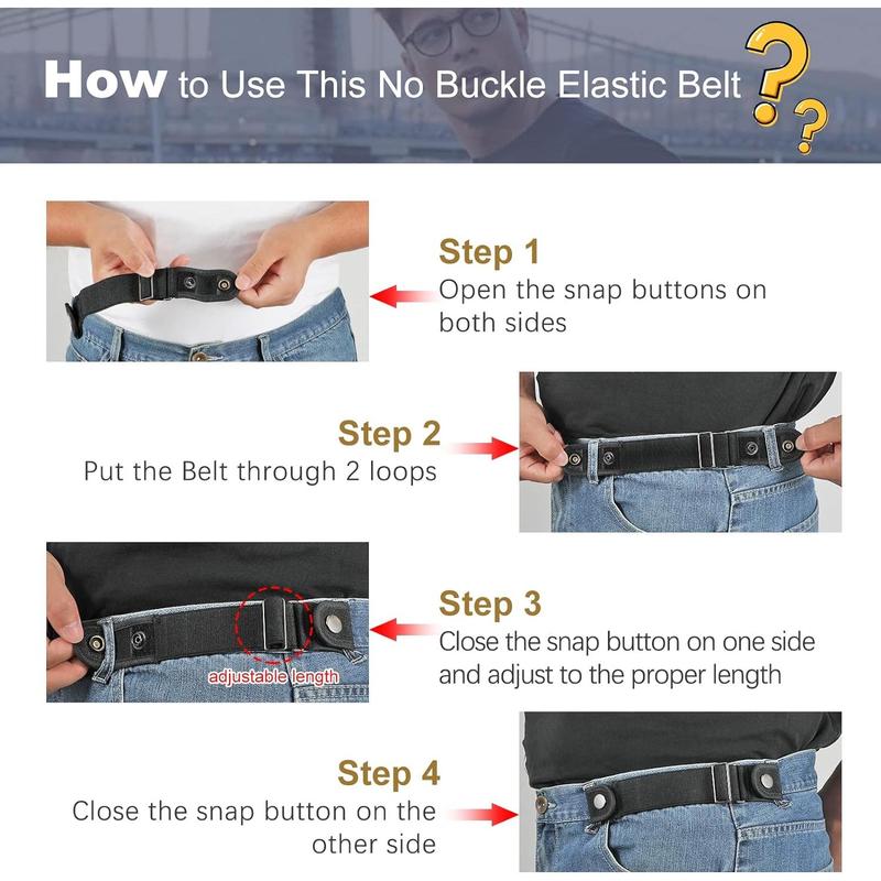 2 Pack No Buckle Belts for Men Women Side Belt Elastic Stretch Adjustable Invisible Belt Fits 1.5 Inch Belt Loops