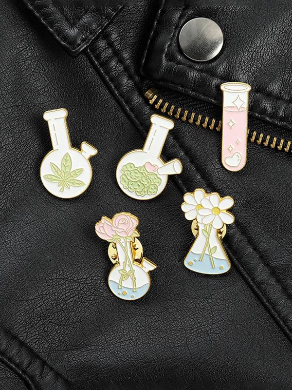 Cartoon Chemistry Elements Design Brooches, Cute Flower & Test Tube Design Brooch, Fashion Accessories for Women & Men, Creative Gift, for Birthday Gift