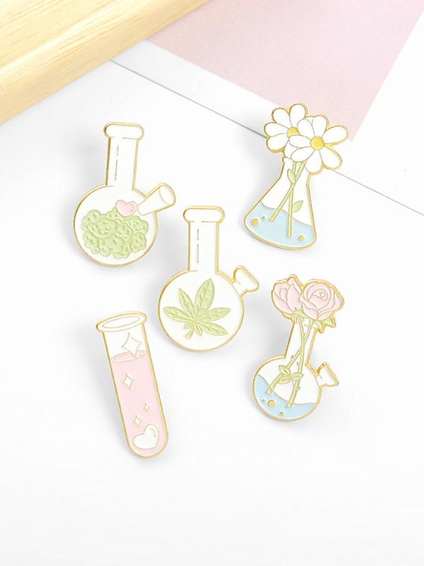 Cartoon Chemistry Elements Design Brooches, Cute Flower & Test Tube Design Brooch, Fashion Accessories for Women & Men, Creative Gift, for Birthday Gift