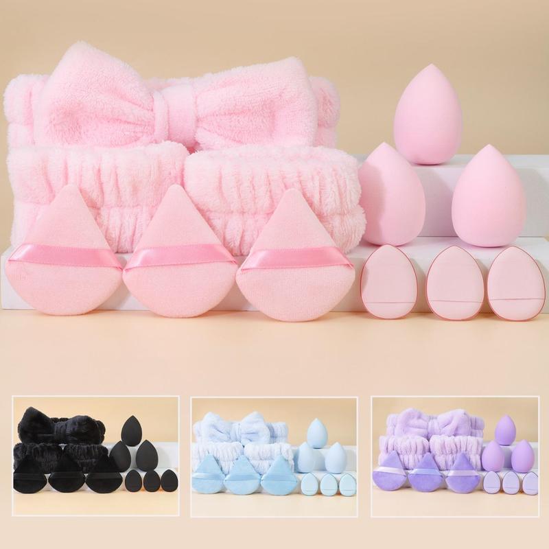 Makeup Sponge & Headband & Wristband Set, 12pcs set Water Drop & Triangle Powder Puff & Headband & Wristband, Professional Makeup Tools for Women, Makeup Products