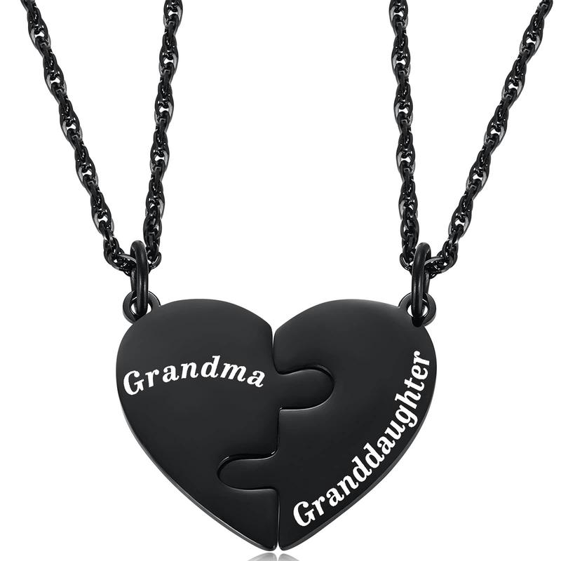 Graduation season necklace son gift black electroplating water wave chain mother's day birthday stainless steel puzzle heart necklace