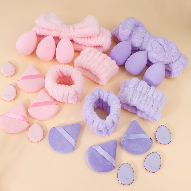 Makeup Sponge & Headband & Wristband Set, 12pcs set Water Drop & Triangle Powder Puff & Headband & Wristband, Professional Makeup Tools for Women, Makeup Products