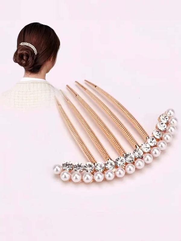 Women's Elegant Trendy Faux Pearl & Rhinestones Decorated Hair Pin, Graceful Exquisite Hair Pin For Party & Daily Use