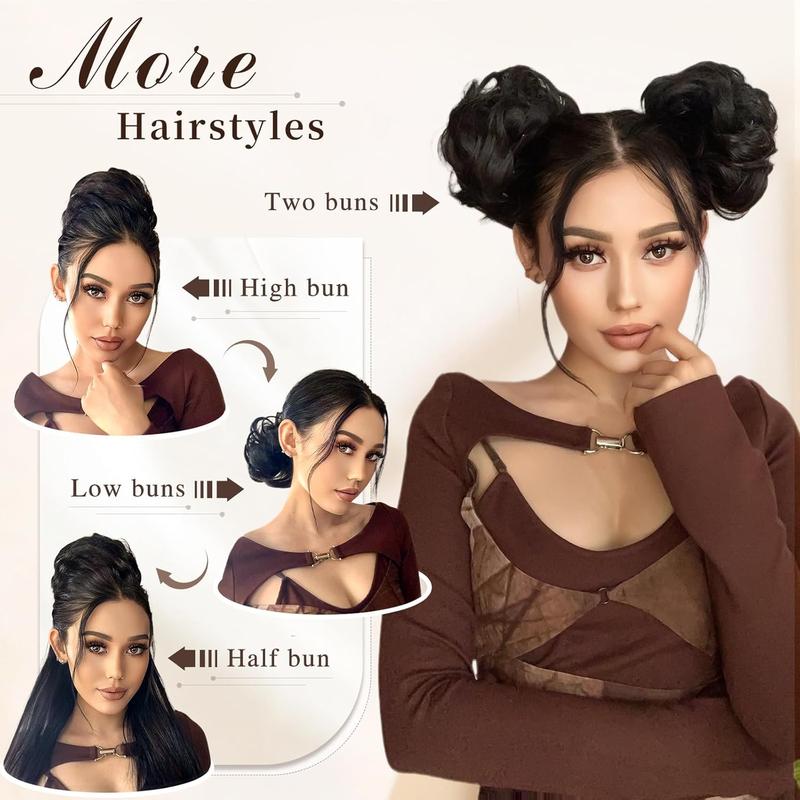 MAQUIUAGE Messy Bun Hair Piece Wavy Curly Scrunchies for Women Hair Bun Hair Piece with Elastic Band Scrunchies Stretchy Fluffy Chignon Ponytail Hairpieces Updos for Women