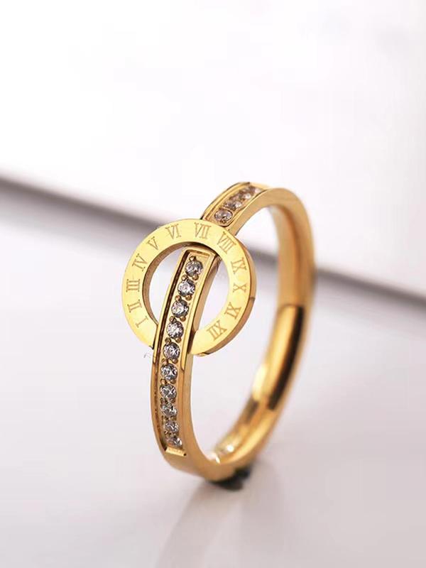 Women's 2024 New Elegant Rhinestone Ring, Exquisite Trendy Roman Numeric Deisgn Ring, Fashionable Jewelry for Daily & Party Decoration As Birthday Gift