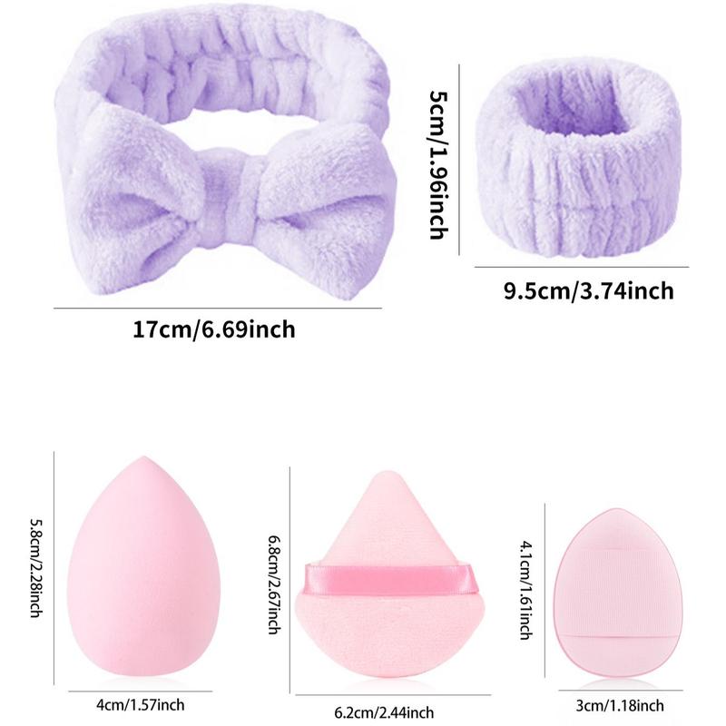 Makeup Sponge & Headband & Wristband Set, 12pcs set Water Drop & Triangle Powder Puff & Headband & Wristband, Professional Makeup Tools for Women, Makeup Products