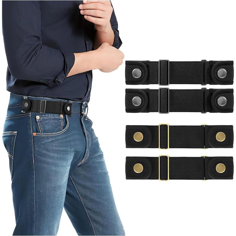 2 Pack No Buckle Belts for Men Women Side Belt Elastic Stretch Adjustable Invisible Belt Fits 1.5 Inch Belt Loops