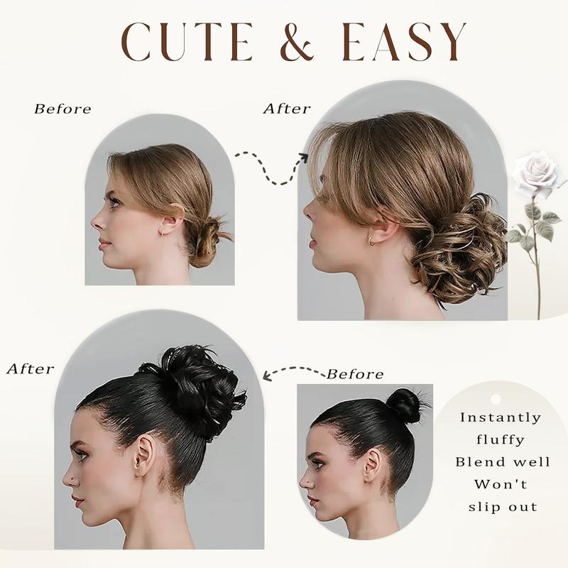 MAQUIUAGE Messy Bun Hair Piece Wavy Curly Scrunchies for Women Hair Bun Hair Piece with Elastic Band Scrunchies Stretchy Fluffy Chignon Ponytail Hairpieces Updos for Women