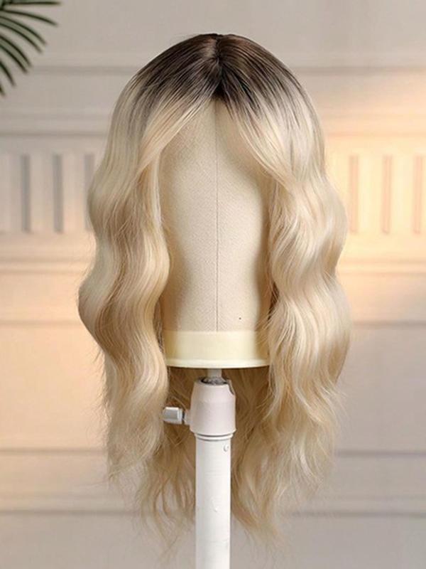 26 Inch Long Blonde Highlight Wavy Wigs for Women, Gorgeous Fluffy Wigs with Curtain Bangs, Synthetic Full Machine Wigs for Party, Daily Use