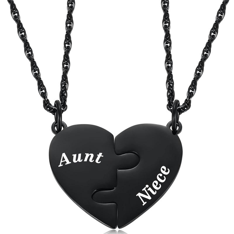 Graduation season necklace son gift black electroplating water wave chain mother's day birthday stainless steel puzzle heart necklace