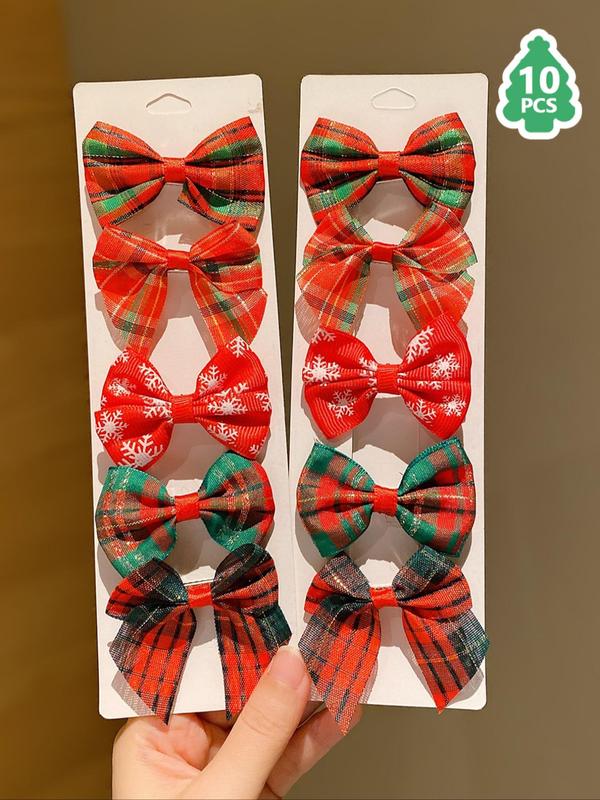 Christmas Themed Cute Plaid Pattern Bow Decor Hair Clips, Christmas Themed Hair Accessories for Women & Girls, Fashion Hair Accessories for Party, Daily Clothing Decor