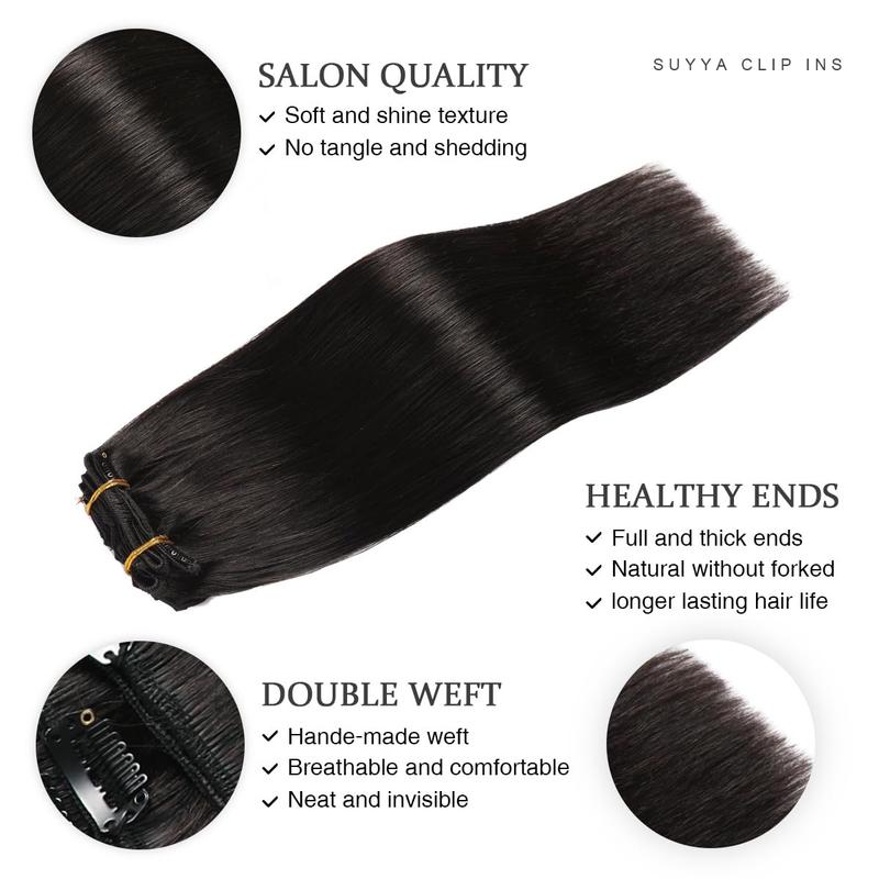 SUYYA Hair Extensions Clip in Human Hair Natural Straight 7 pieces per pack