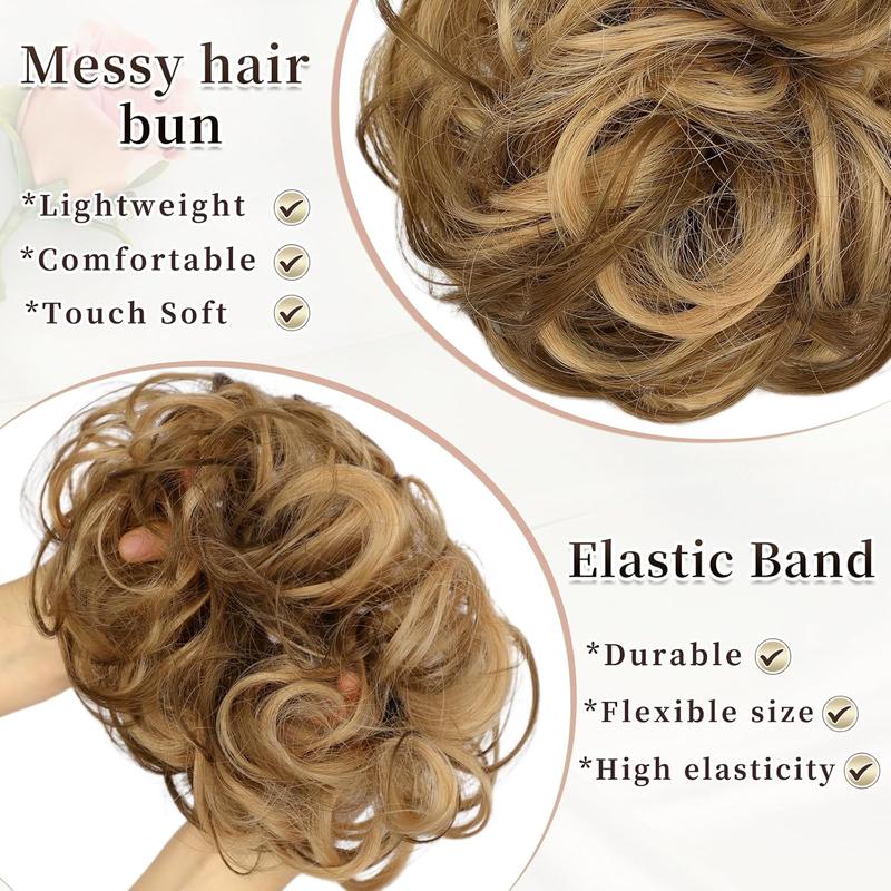 MAQUIUAGE Messy Bun Hair Piece Wavy Curly Scrunchies for Women Hair Bun Hair Piece with Elastic Band Scrunchies Stretchy Fluffy Chignon Ponytail Hairpieces Updos for Women