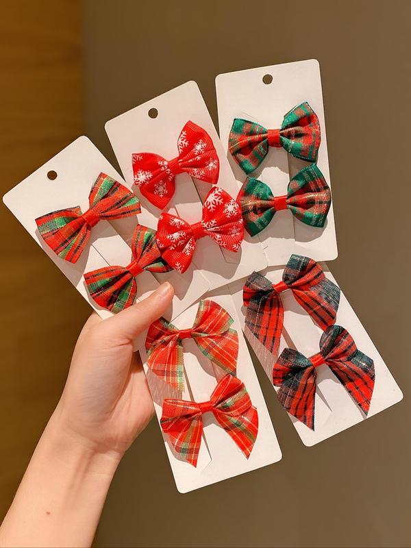 Christmas Themed Cute Plaid Pattern Bow Decor Hair Clips, Christmas Themed Hair Accessories for Women & Girls, Fashion Hair Accessories for Party, Daily Clothing Decor