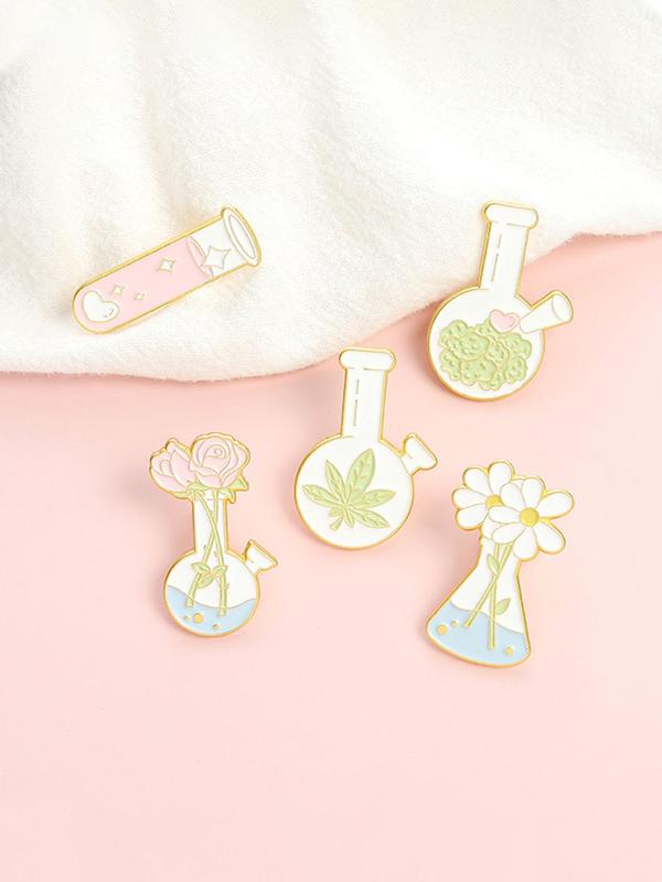 Cartoon Chemistry Elements Design Brooches, Cute Flower & Test Tube Design Brooch, Fashion Accessories for Women & Men, Creative Gift, for Birthday Gift