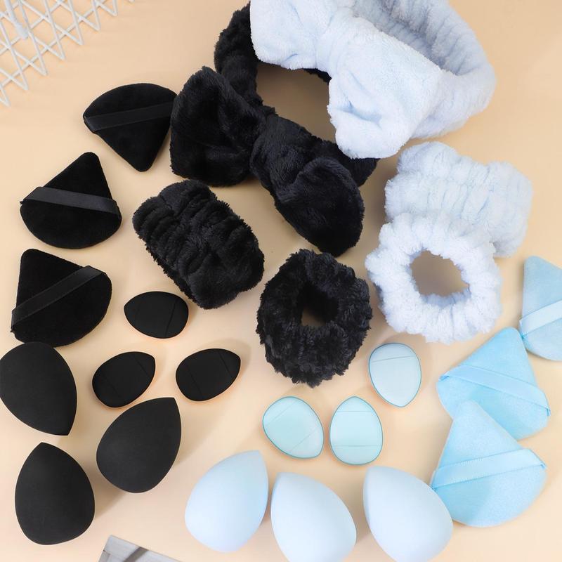 Makeup Sponge & Headband & Wristband Set, 12pcs set Water Drop & Triangle Powder Puff & Headband & Wristband, Professional Makeup Tools for Women, Makeup Products