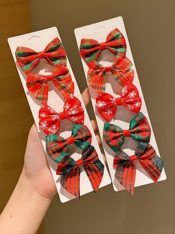 Christmas Themed Cute Plaid Pattern Bow Decor Hair Clips, Christmas Themed Hair Accessories for Women & Girls, Fashion Hair Accessories for Party, Daily Clothing Decor