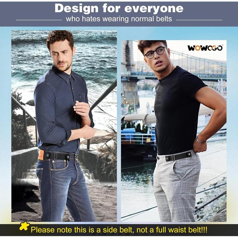 2 Pack No Buckle Belts for Men Women Side Belt Elastic Stretch Adjustable Invisible Belt Fits 1.5 Inch Belt Loops