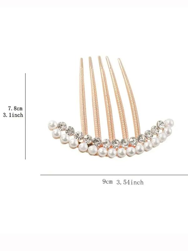 Women's Elegant Trendy Faux Pearl & Rhinestones Decorated Hair Pin, Graceful Exquisite Hair Pin For Party & Daily Use