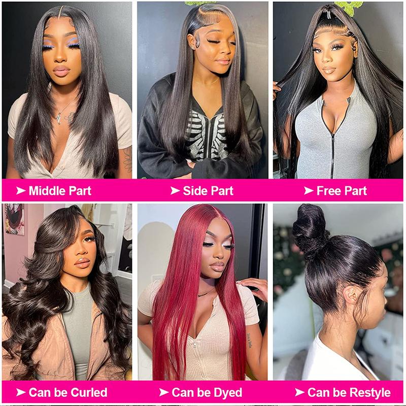 Brazilian 13x6 Lace Front Wigs Human Hair Straight For Women Pre Plucked 13x6 HD Transparent Lace Frontal Wig Natural Hair Line 180% Density C