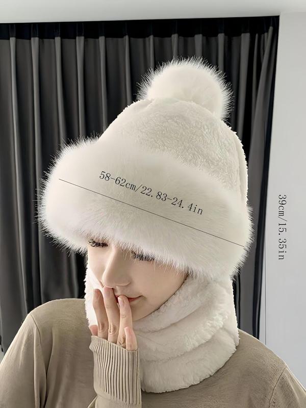 Women's Cute Solid Beanie Hat with Scarf, Thickened Warm Hat for Fall & Winter, Fashion Accessories for Women & Girls