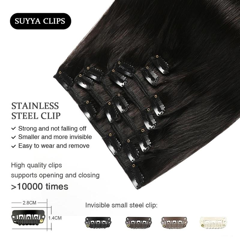 SUYYA Hair Extensions Clip in Human Hair Natural Straight 7 pieces per pack