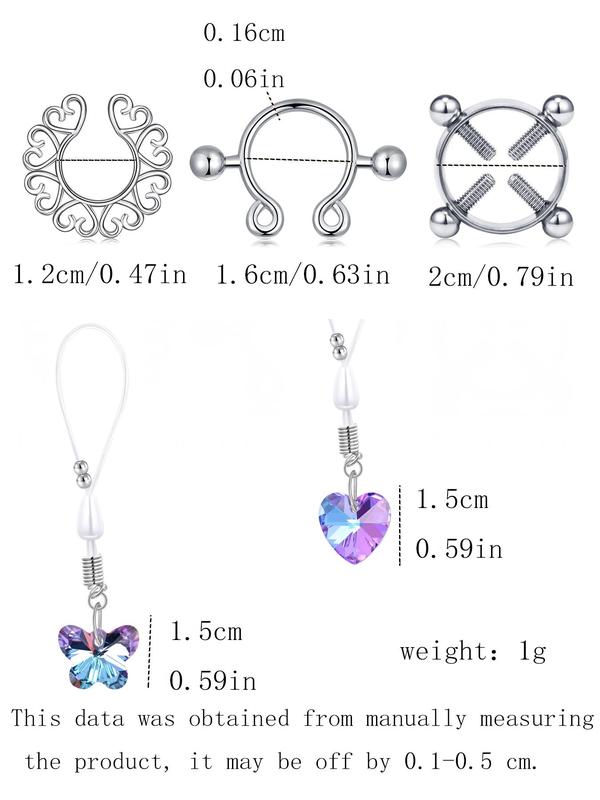 Fashionable Fake Nipple Rings, Stainless Steel Butterfly & Heart Design Fake Nipple Ring, Body Jewelry for Women & Men, Trendy Exquisite Jewelry As Gift