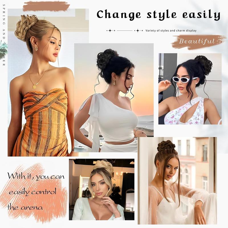 MAQUIUAGE Messy Bun Hair Piece Wavy Curly Scrunchies for Women Hair Bun Hair Piece with Elastic Band Scrunchies Stretchy Fluffy Chignon Ponytail Hairpieces Updos for Women