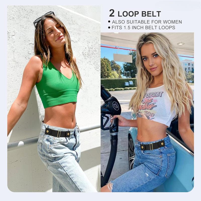 2 Pack No Buckle Belts for Men Women Side Belt Elastic Stretch Adjustable Invisible Belt Fits 1.5 Inch Belt Loops