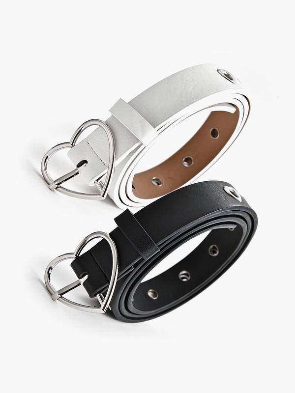 Fashion Heart Design Pu Buckle Belt (2pcs set), Hollow out Design Belt for Women & Men, Trendy All-match & Exquisite Belt for Daily & Party Clothing Decoration