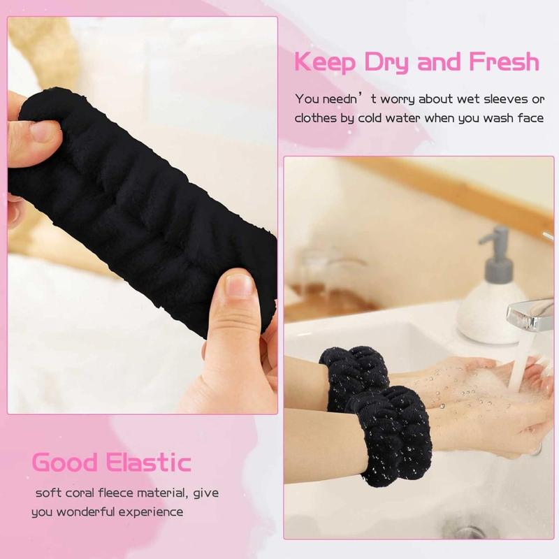 Makeup Headbands, 1 count Black Spa Headband Fluffy Bow Tie Headband Microfiber Face Headband, and 2Pcs Wrist Spa Wash Band Absorbent Wristbands, for Washing Face Skin Care(Good thing)