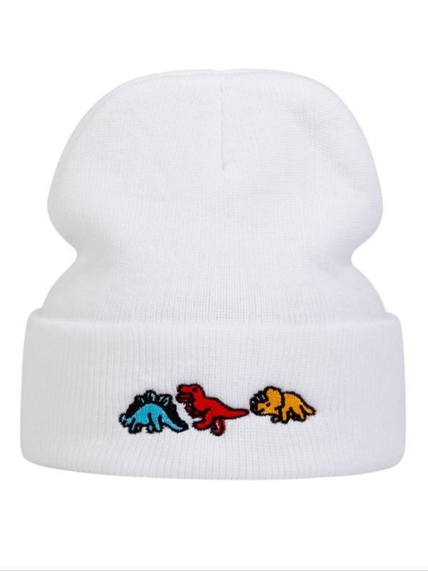 Unisex Street Trend Dinosaur Embroidered Beanie Cap, 2024 New Trendy Soft Beanie Hat, Chic All-match Accessories for Daily Use for Women & Men