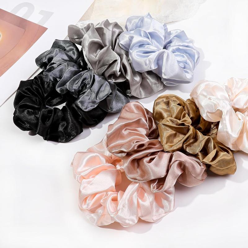 16 Scrunchies for Women - Satin Hair Ties and Bands, Big Ponytail Holders for Thick, Curly Hair, Cute No-Crease Pony Tails, No