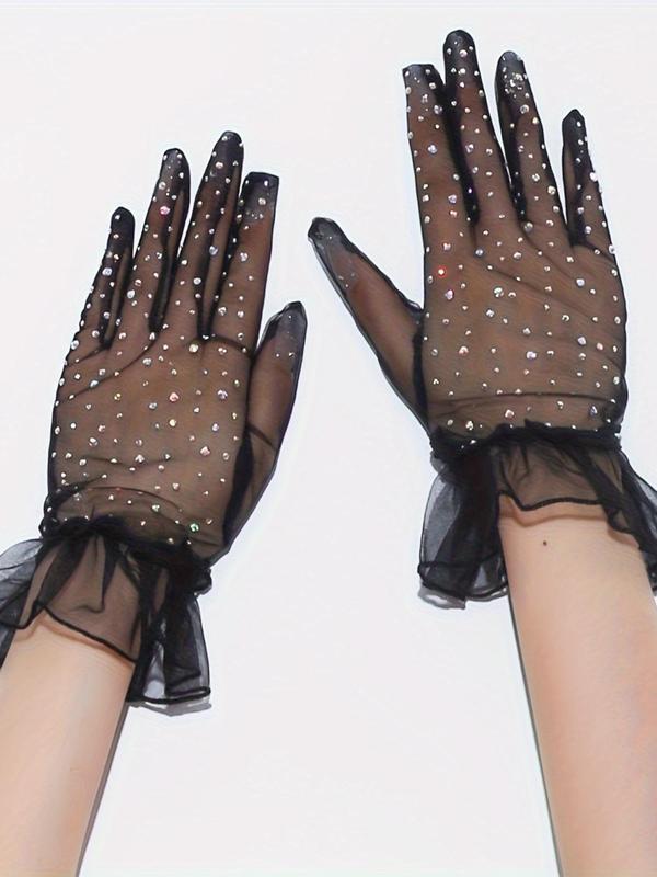 Women's Rhinestone Decorated Mesh Gloves, Fashionable Gloves for Party, Daily Clothing Decor, Trendy All-match & Exquisite Gloves for Birthday Gift