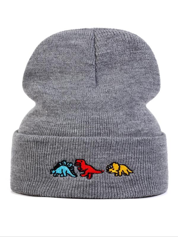 Unisex Street Trend Dinosaur Embroidered Beanie Cap, 2024 New Trendy Soft Beanie Hat, Chic All-match Accessories for Daily Use for Women & Men