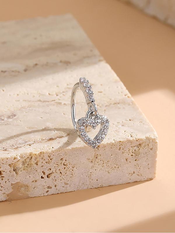 Rhinestone Heart Decor Nose Ring for Gift, Elegant Body Jewelry for Women & Girls, Elegant All-match Fashion Accessories for Daily Wear, Exquisite Accessories for Birthday Gifts