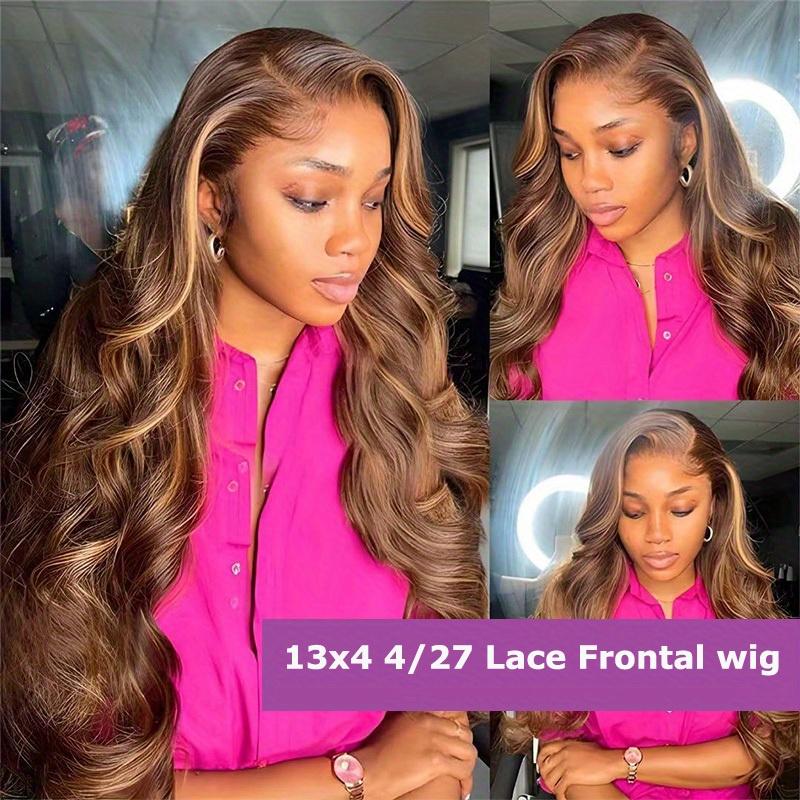 200 Density Highlight Gradient Lace Front Wig Human Hair 13x4 HD 4 27 Honey Blonde Lace Front Wig Pre Plucked Baby Hair Color Body Wave Lace Front Wig Human Hair Natural Hairline