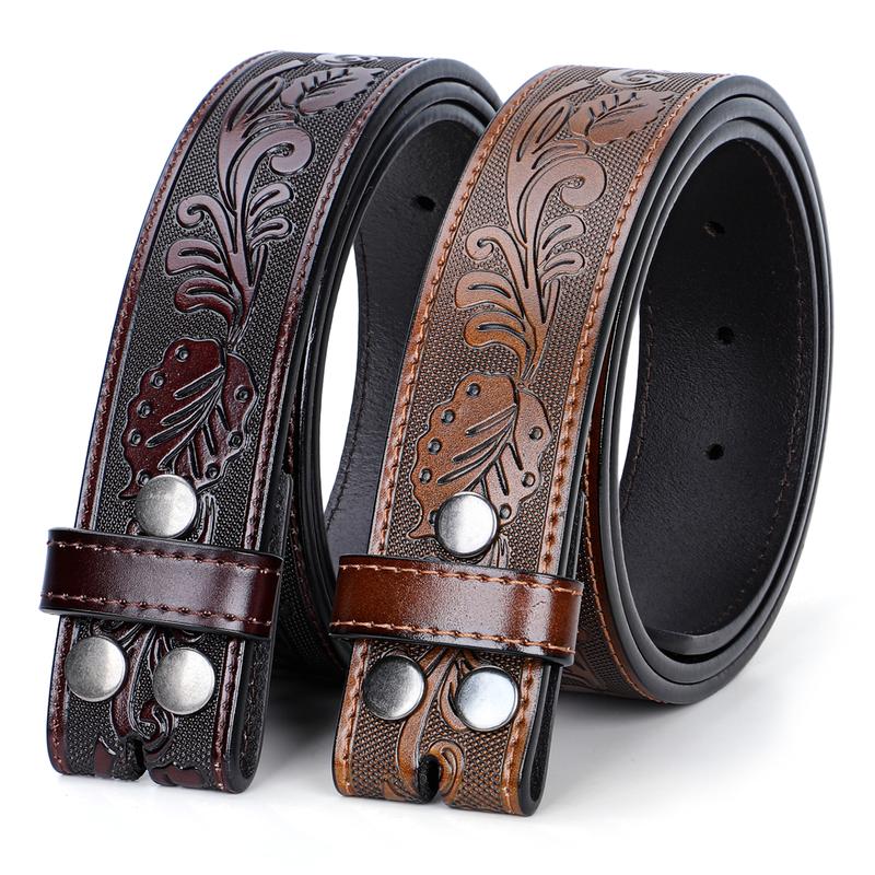 2 Pack Western Leather Belt Strap for Men Women without Buckle Cowboy Cowgirl Tooled Leather Engraved Belt Strap For Jeans