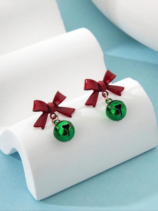 Christmas Themed Cute Bow & Bell Design Stud Earrings, Fashionable Jewelry for Women & Girls, Trendy All-match & Exquisite Jewelry for Birthday Gift