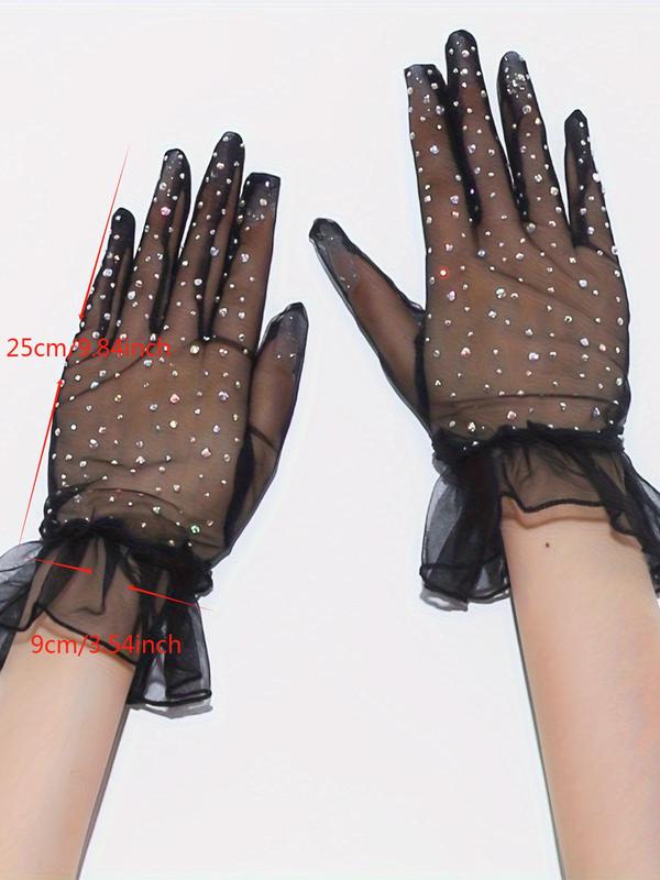 Women's Rhinestone Decorated Mesh Gloves, Fashionable Gloves for Party, Daily Clothing Decor, Trendy All-match & Exquisite Gloves for Birthday Gift