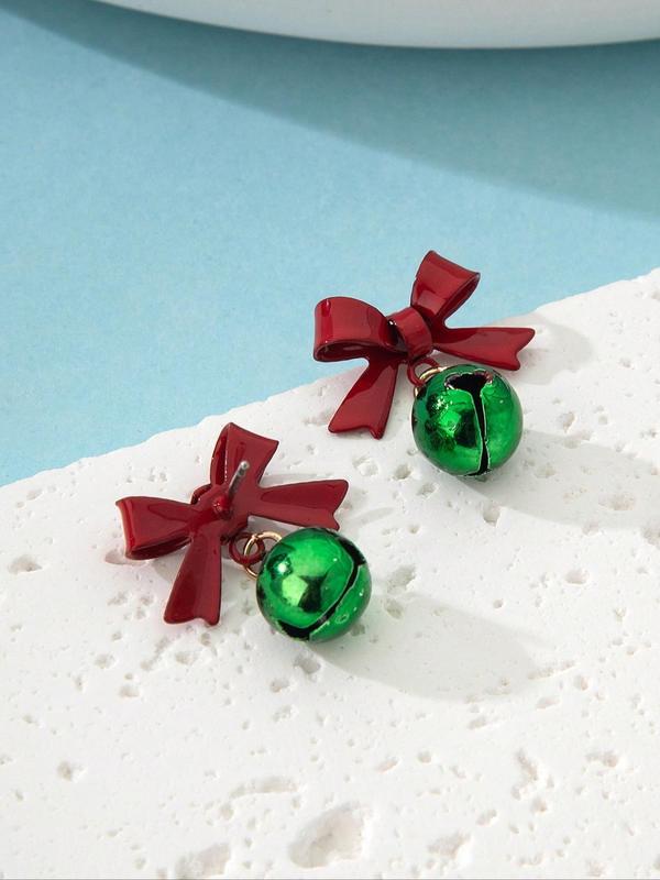 Christmas Themed Cute Bow & Bell Design Stud Earrings, Fashionable Jewelry for Women & Girls, Trendy All-match & Exquisite Jewelry for Birthday Gift