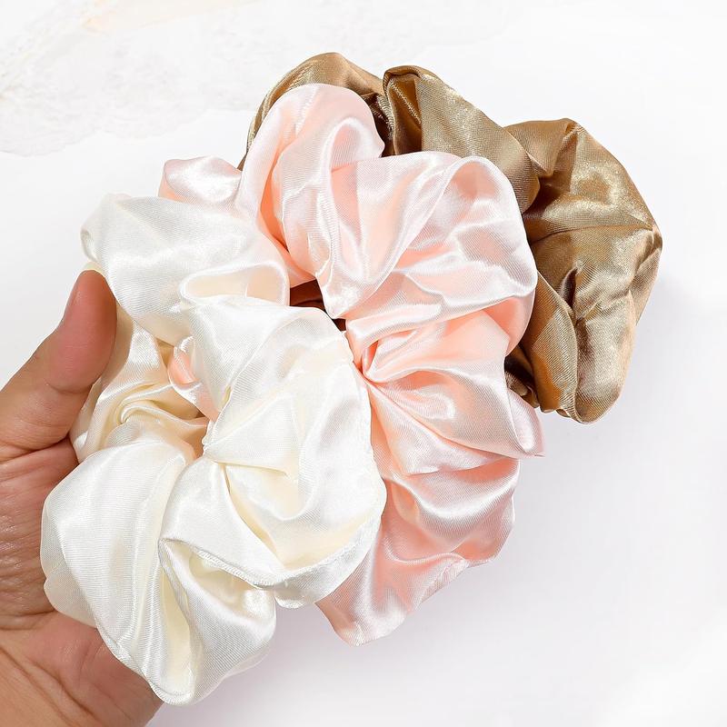 16 Scrunchies for Women - Satin Hair Ties and Bands, Big Ponytail Holders for Thick, Curly Hair, Cute No-Crease Pony Tails, No