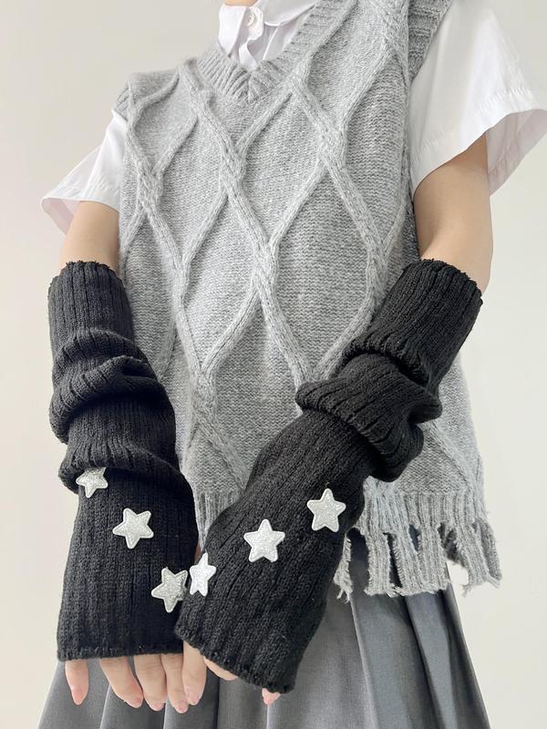 Women's Cute Star Design Arm Sleeves, 1 Pair Trendy Cozy Arm Sleeves for Women & Girls, Fashionable Clothes Accessories for Daily & Party Decoration